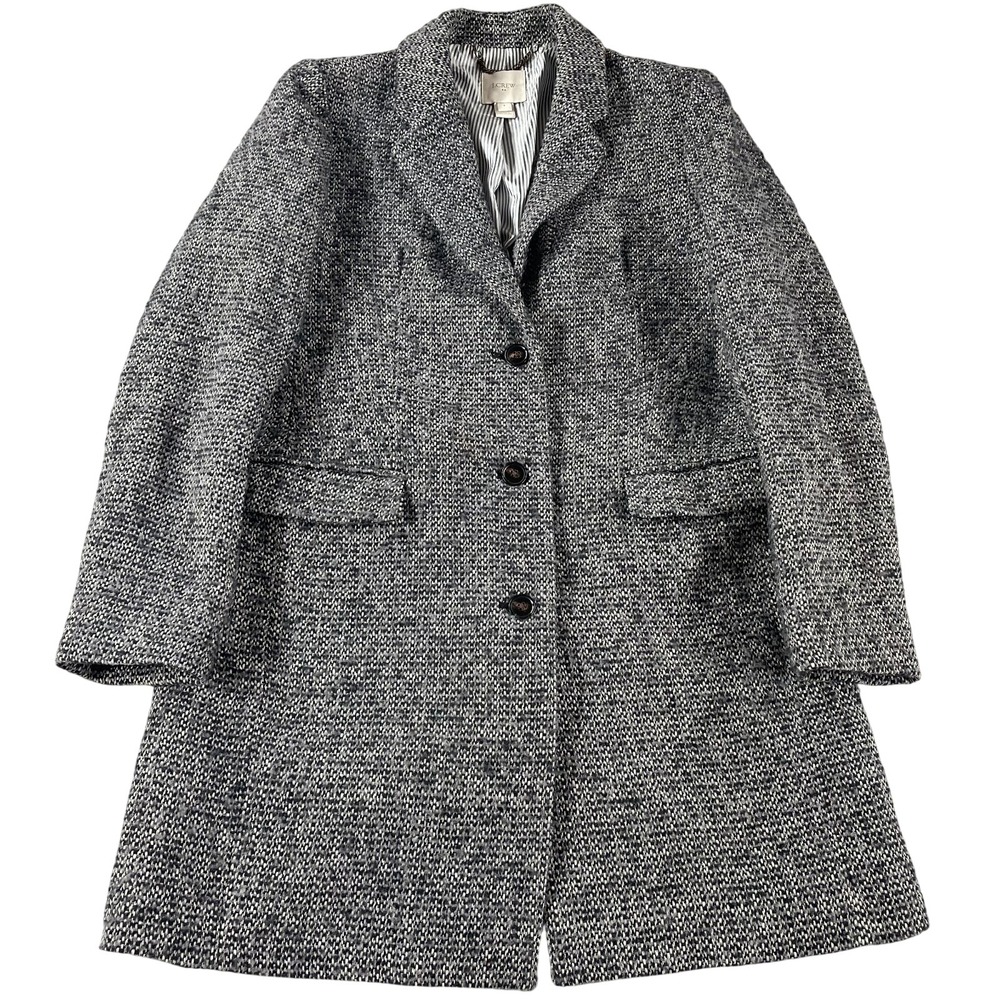 J Crew Factory Tweed Topcoat Coat Grey Black H1493 Size 8 Jacket‎ 3 Button